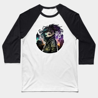 Cyber Punk Girl in Nightcity Baseball T-Shirt